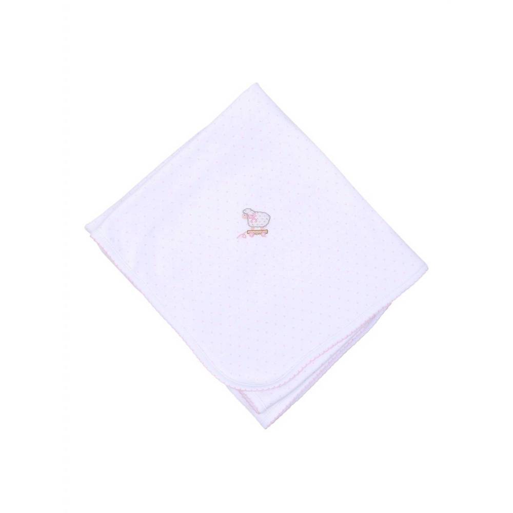 NEW MAGNOLIA BABY baby's darling lambs embroidered receiving blanket in pink